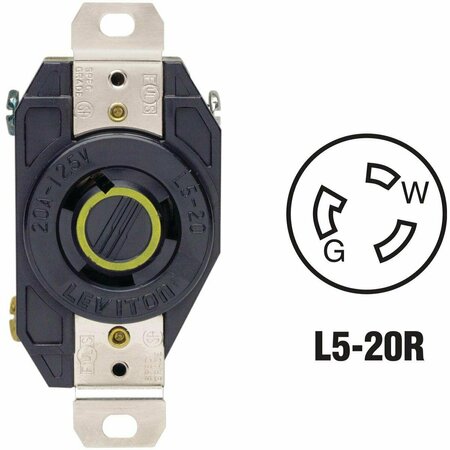 LEVITON 20A 125V Black Industrial Grade L5-20R Locking Outlet Receptacle 065-2310-000